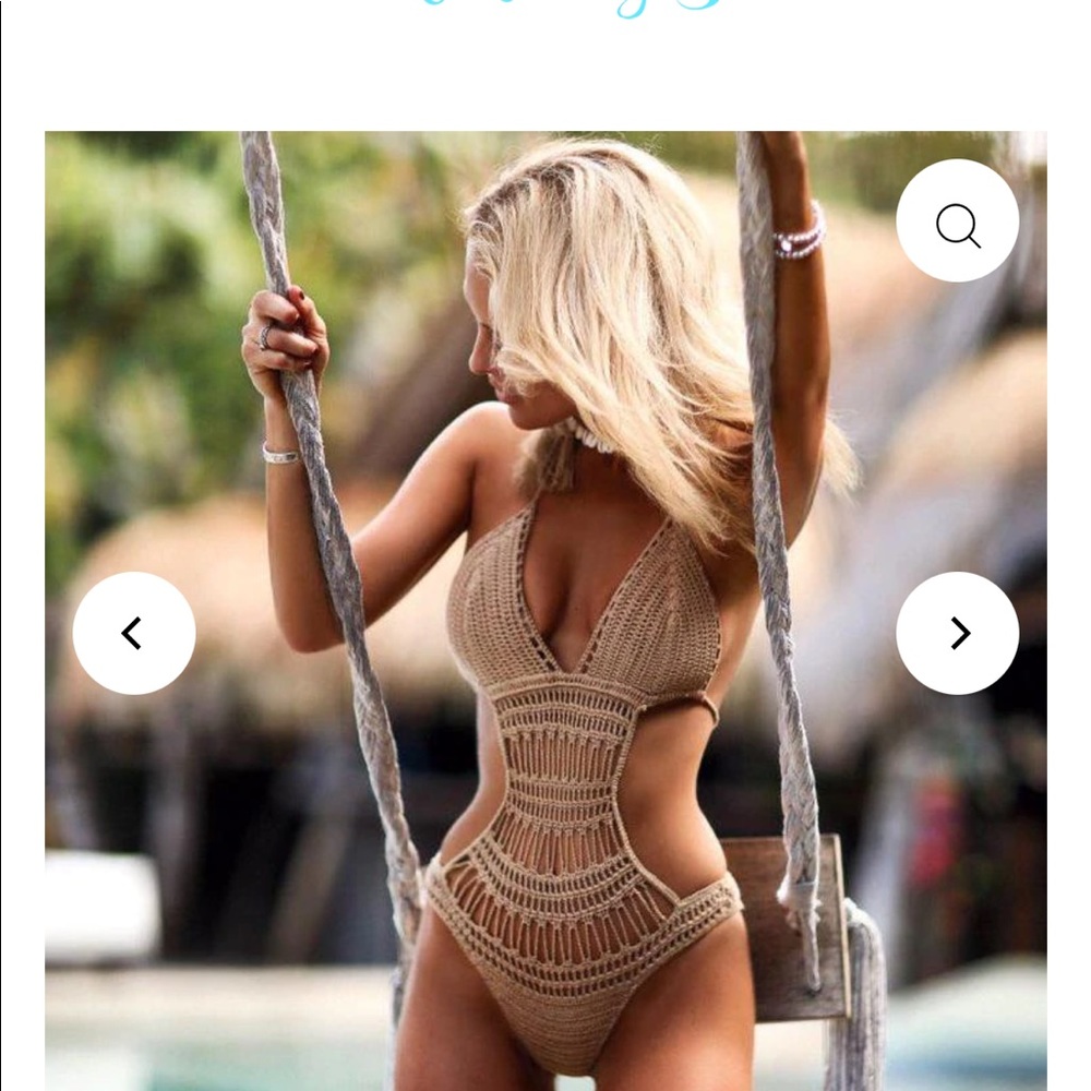 Andi Bagus Bamboo Monokini Crochet Bathing Suit in Earth Color. NEW w/o tags